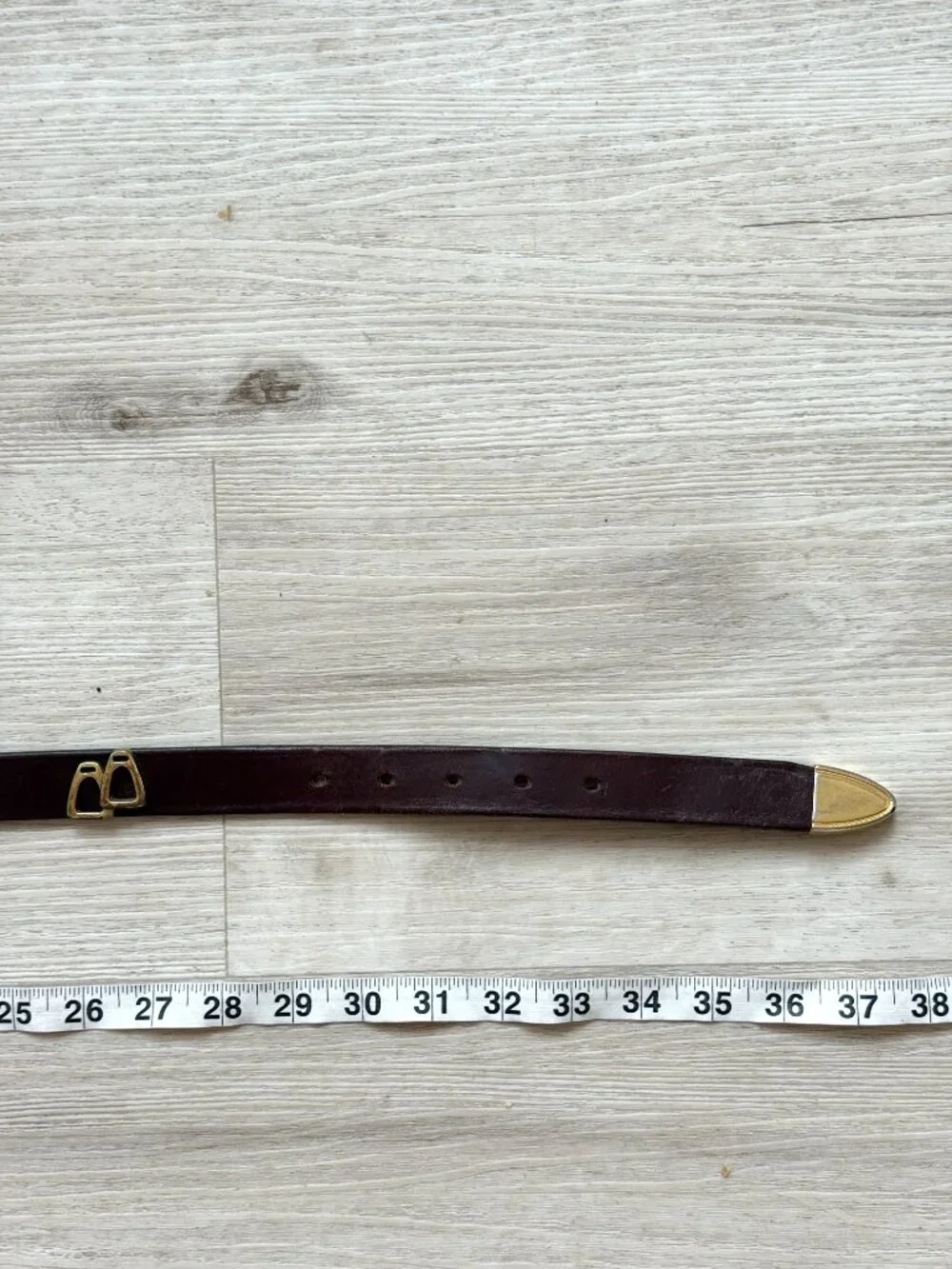 Vintage Brown Leather Belt Gold Western Boho One Inch Width Boho Size 30 - Picture 11 of 13